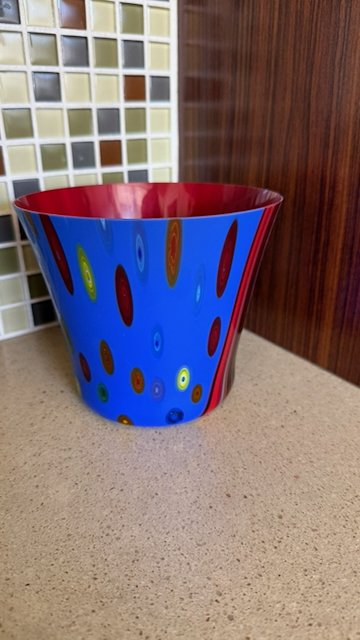 Blue Millefiori Vase with Red Interior — view 2