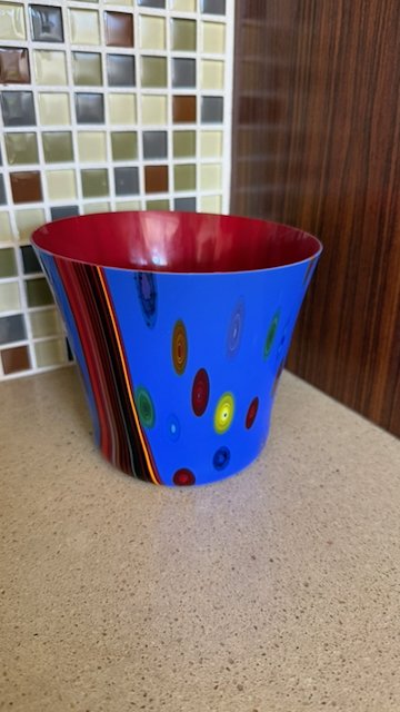 Blue Millefiori Vase with Red Interior
