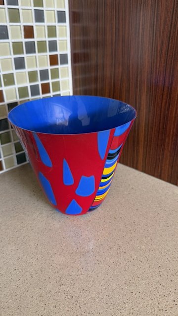 Crimson and Cobalt Stripe Column Vase — view 2