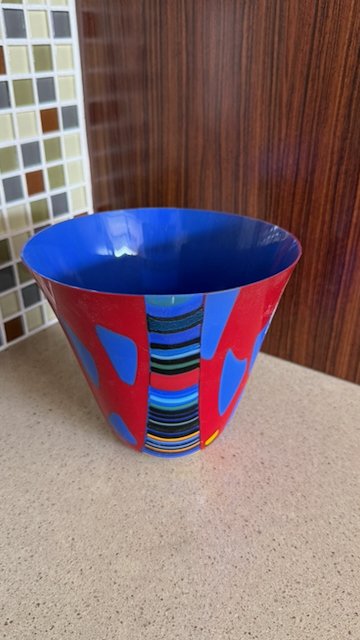 Crimson and Cobalt Stripe Column Vase