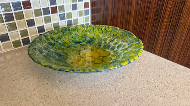 Green & Blue Pebble Bowl — Fused Glass — view 2